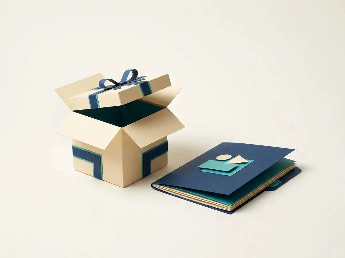 A retail package beside a wholesale proposal folder.