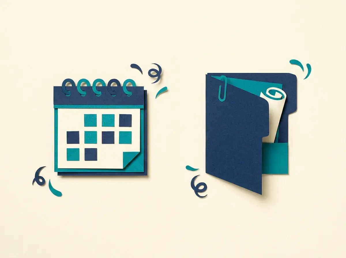 A renewal calendar beside a separate policy folder.